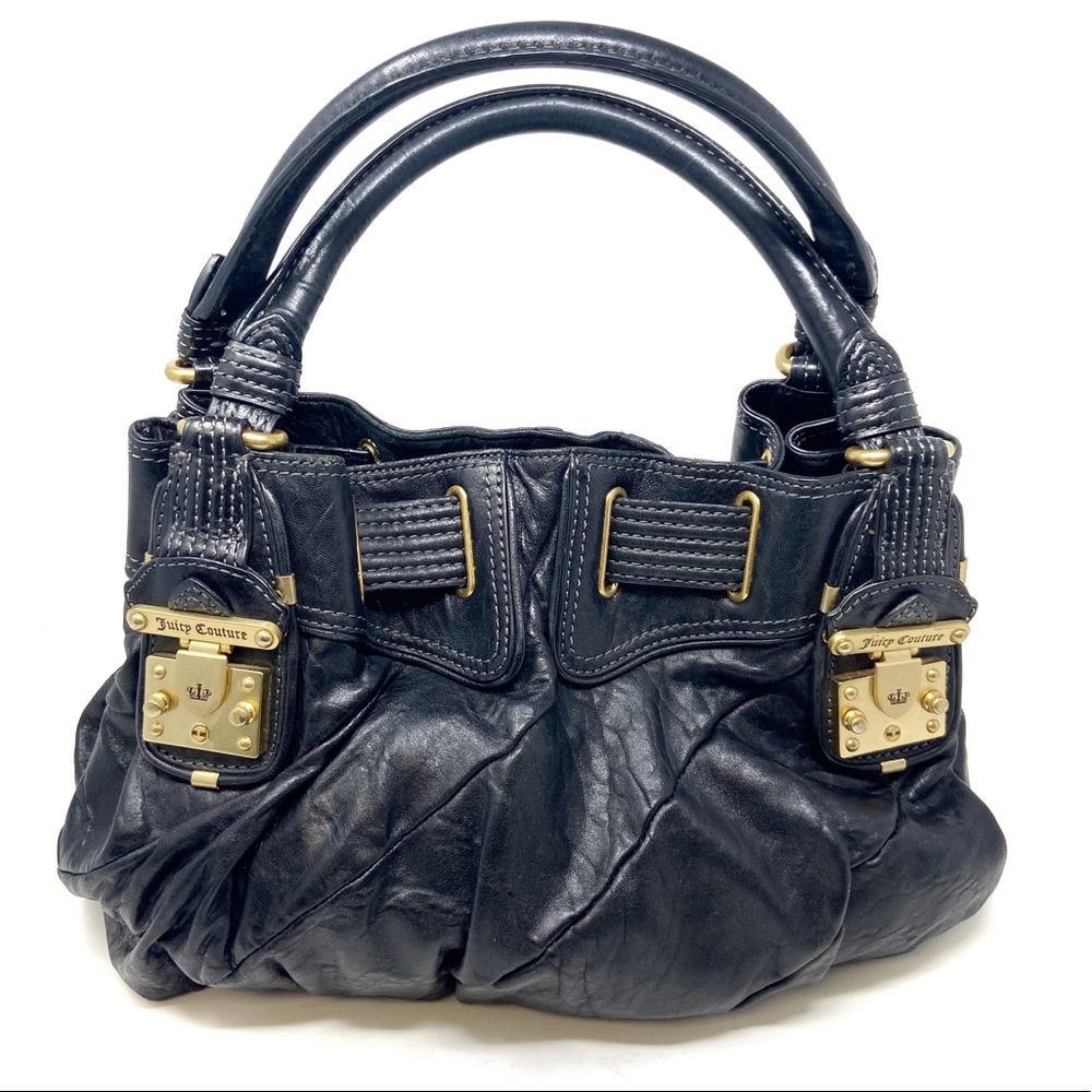 Juicy Couture black leather satchel w/gold buckles